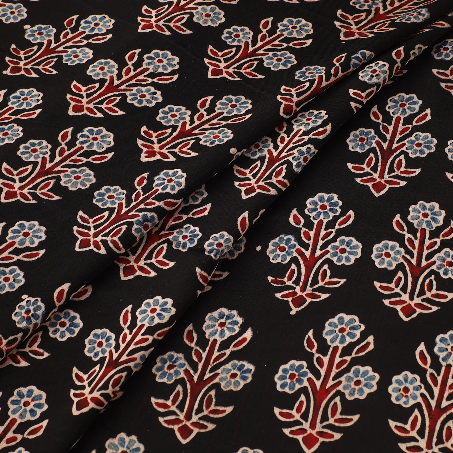 Black - Ajrakh Hand Block Print Natural Dyed Modal Silk Fabric 20