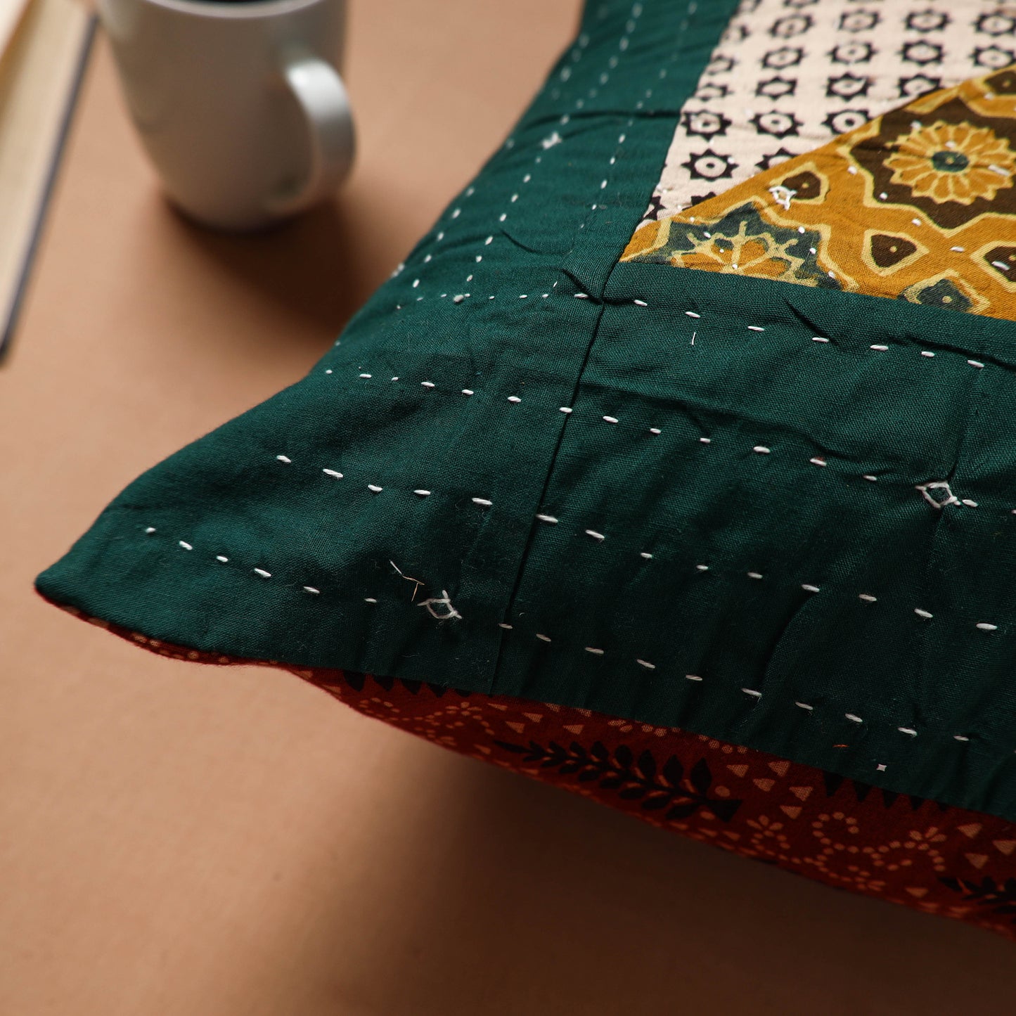 Kutch Tagai Patchwork Ajrakh Cotton Cushion Cover (16 x 16 in) 54