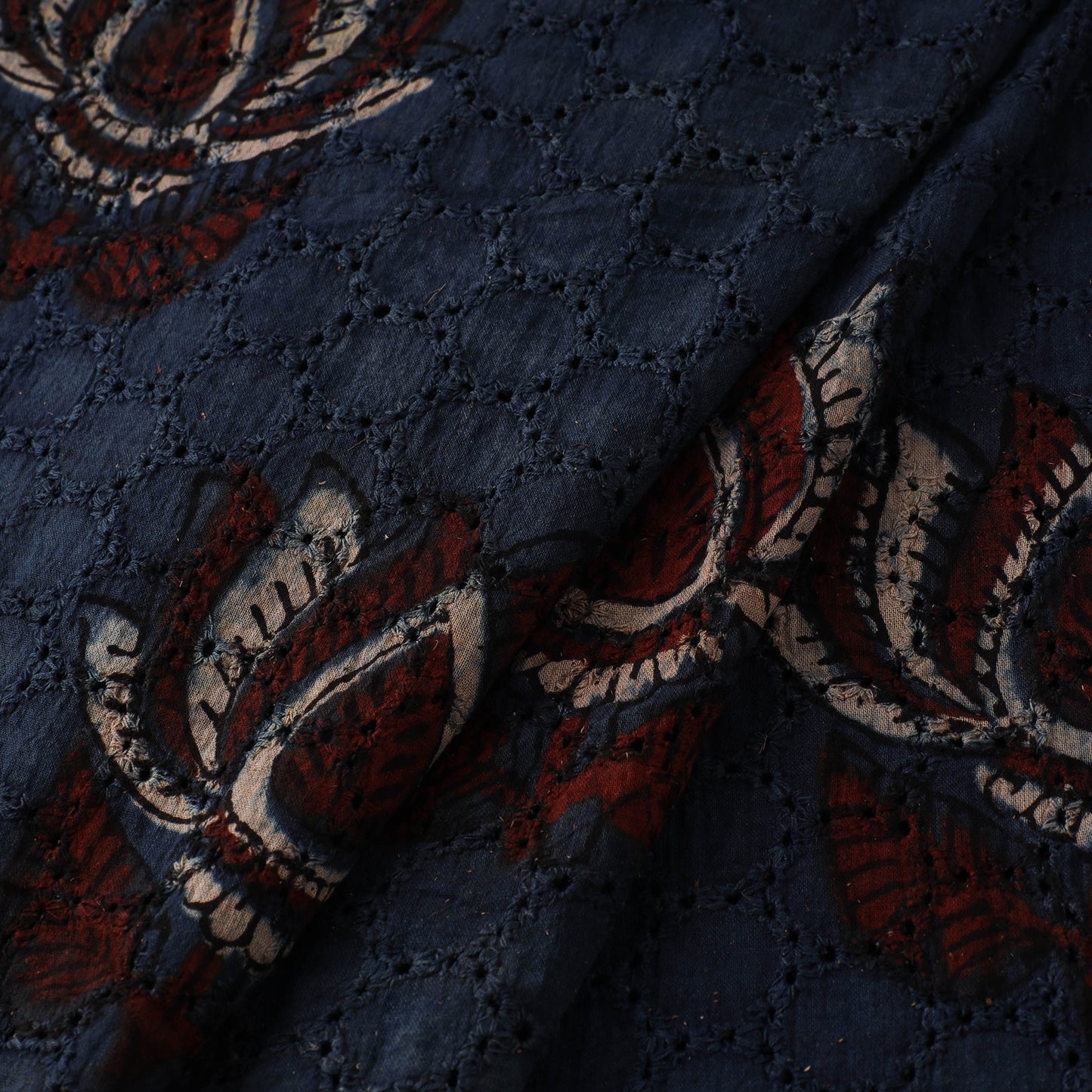 Natural Dyed Ajrakh Hand Block Print Cotton Hakoba Fabric 29