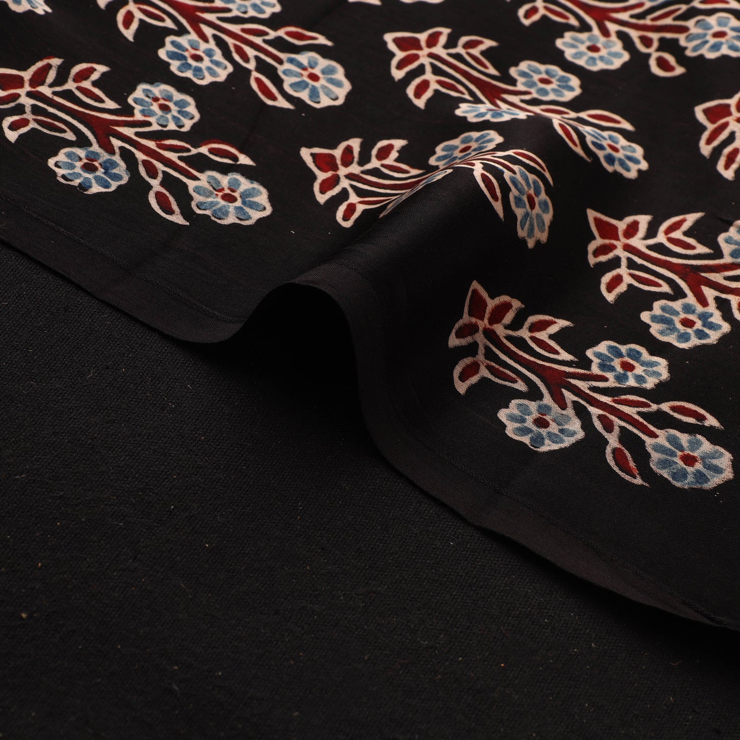 Black - Ajrakh Hand Block Print Natural Dyed Modal Silk Fabric 20