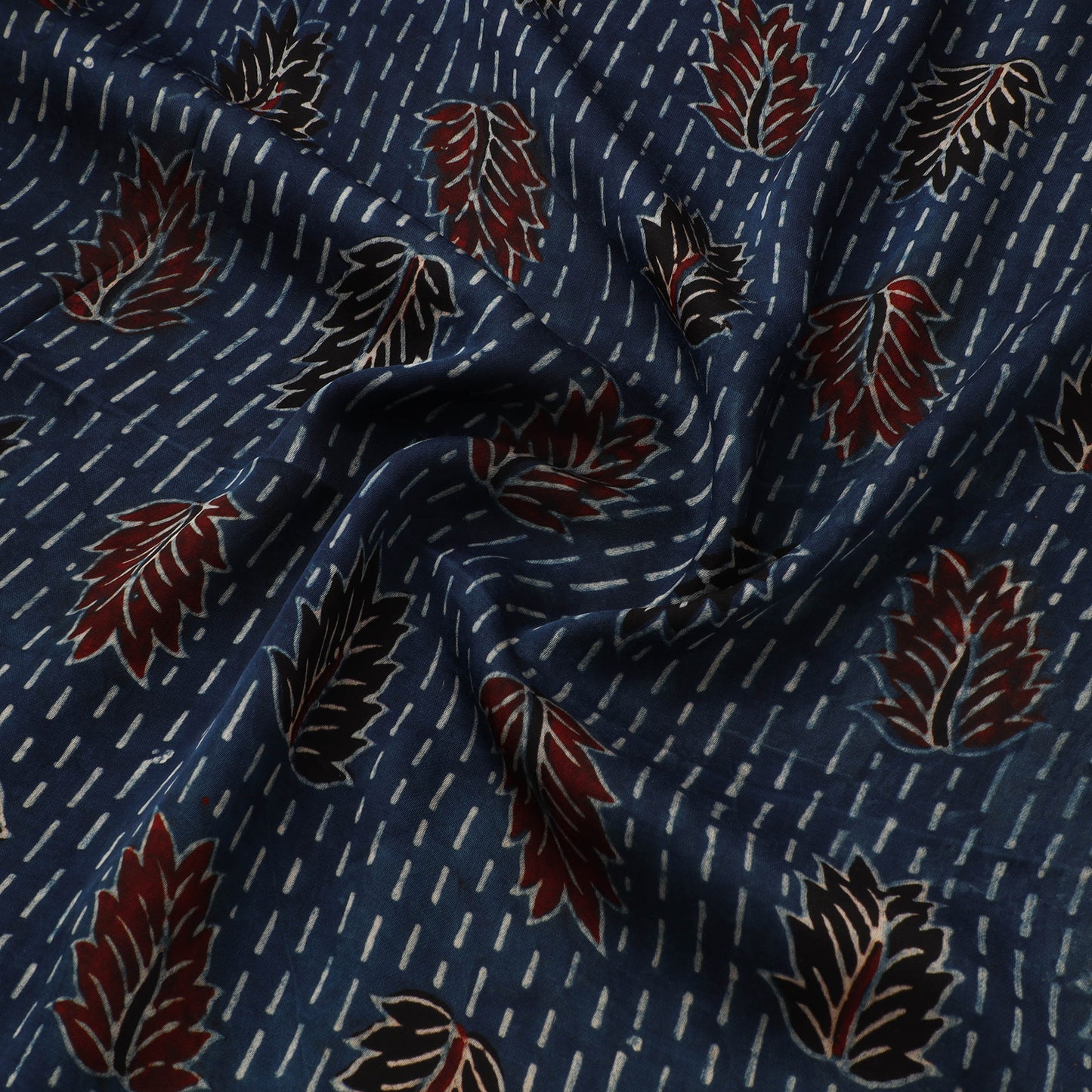 Blue - Ajrakh Hand Block Print Natural Dyed Modal Silk Fabric 21