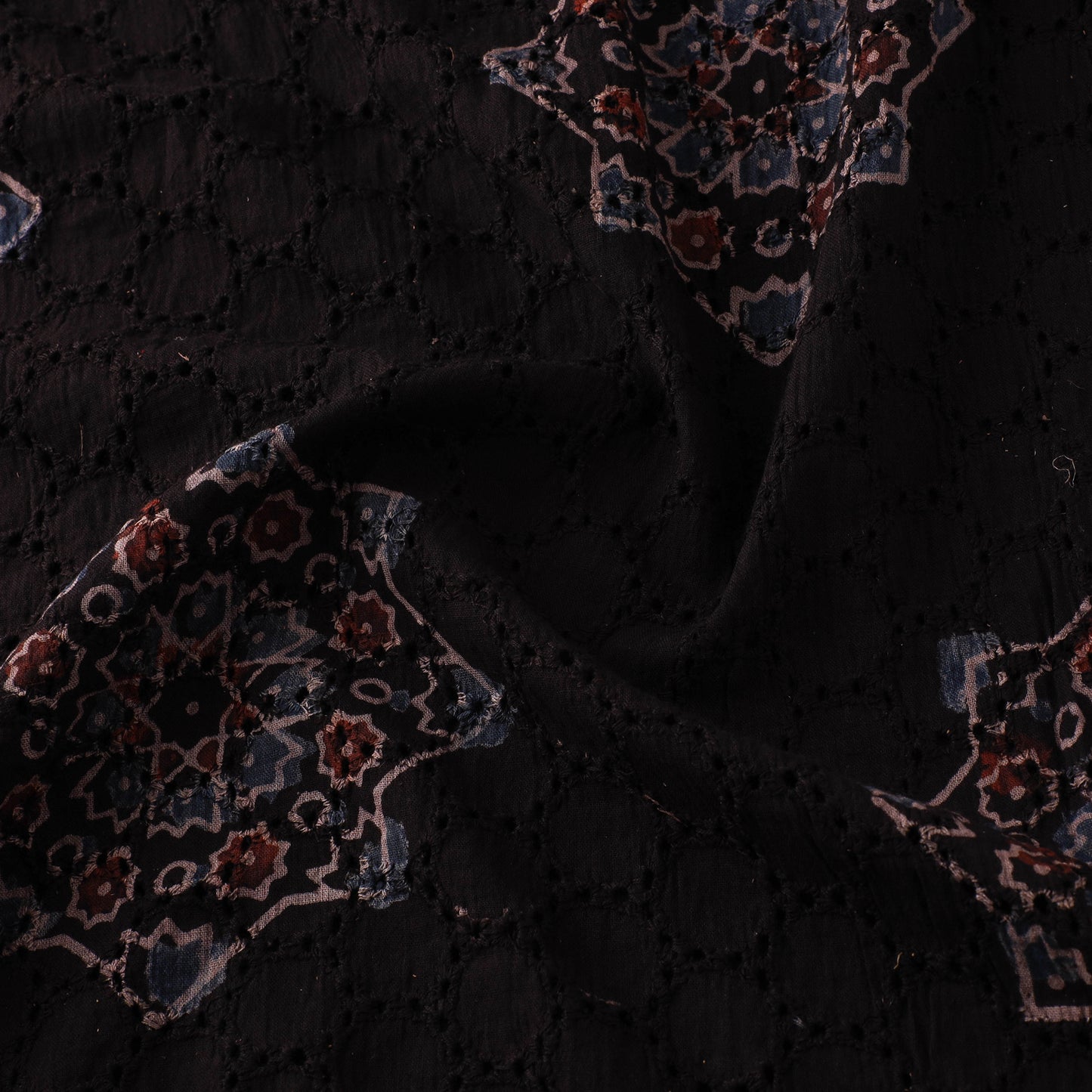 Natural Dyed Ajrakh Hand Block Print Cotton Hakoba Fabric 31