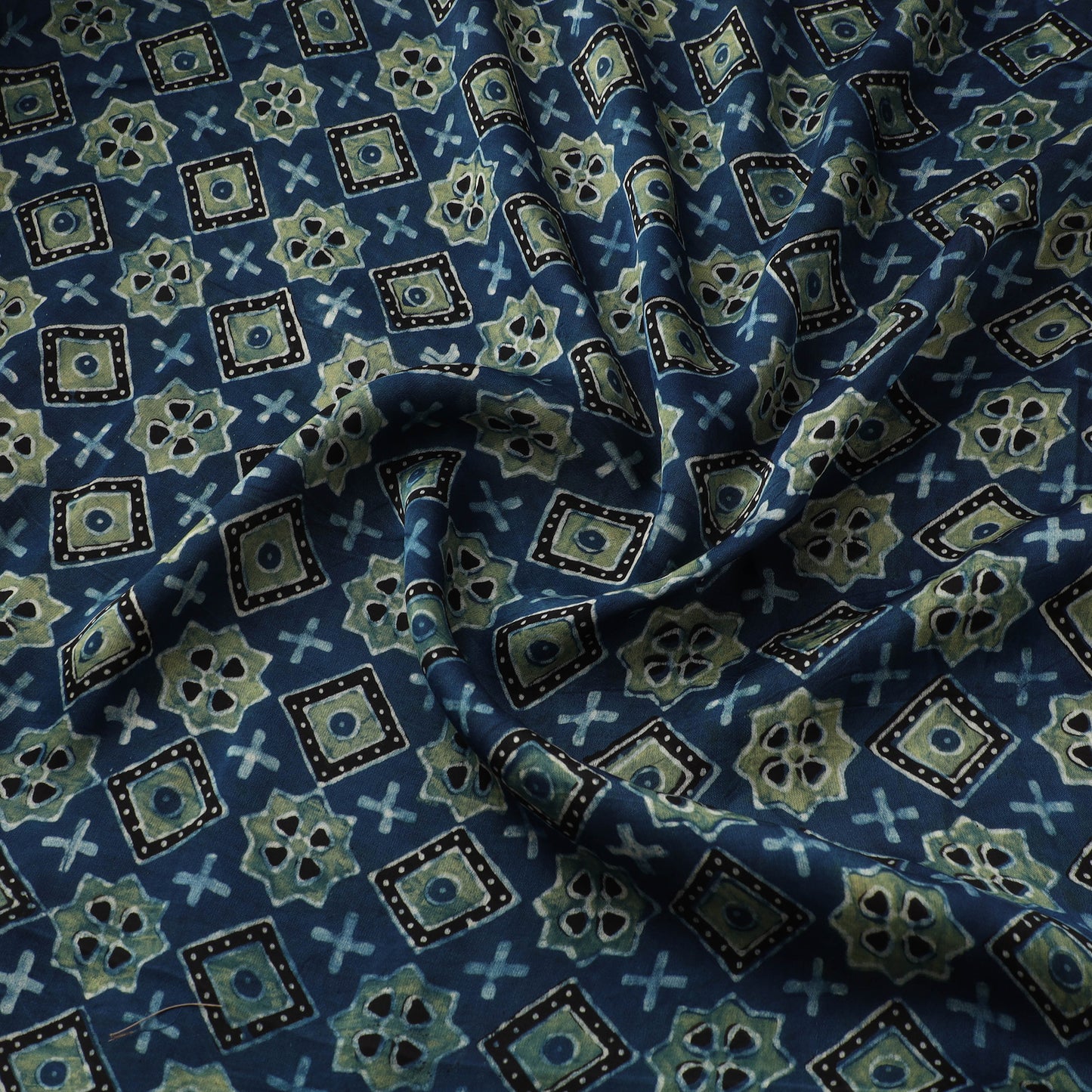Blue - Ajrakh Hand Block Print Natural Dyed Modal Silk Fabric 23