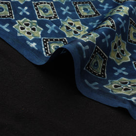 Blue - Ajrakh Hand Block Print Natural Dyed Modal Silk Fabric 23
