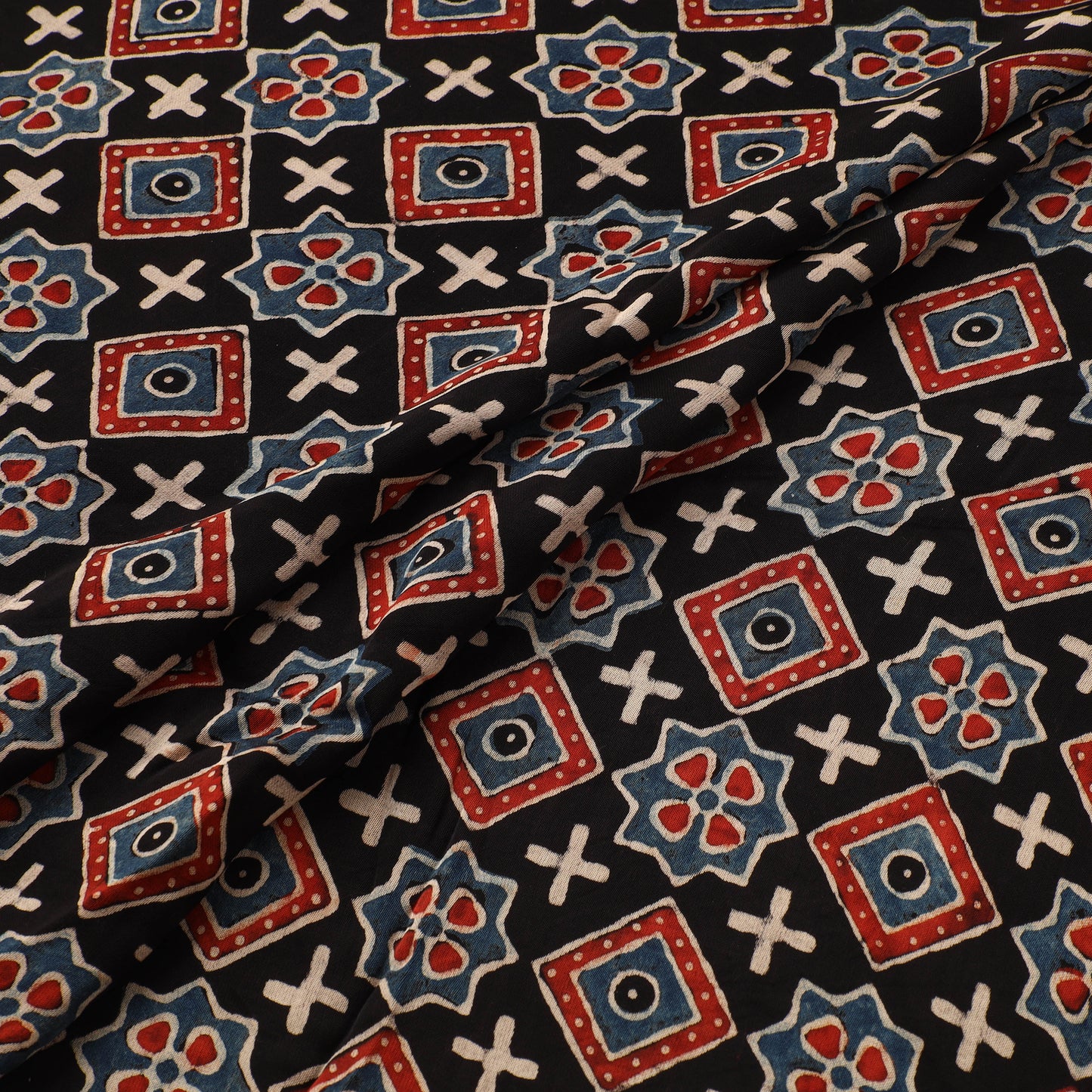 Multicolor - Ajrakh Hand Block Print Natural Dyed Modal Silk Fabric 24