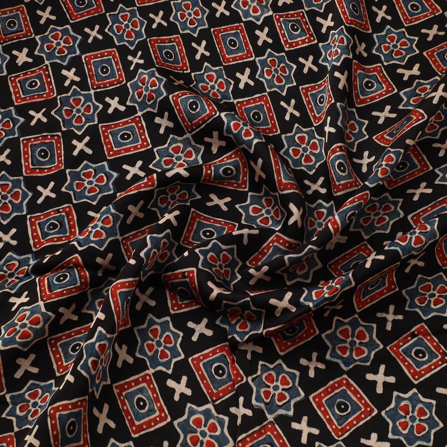 Multicolor - Ajrakh Hand Block Print Natural Dyed Modal Silk Fabric 24