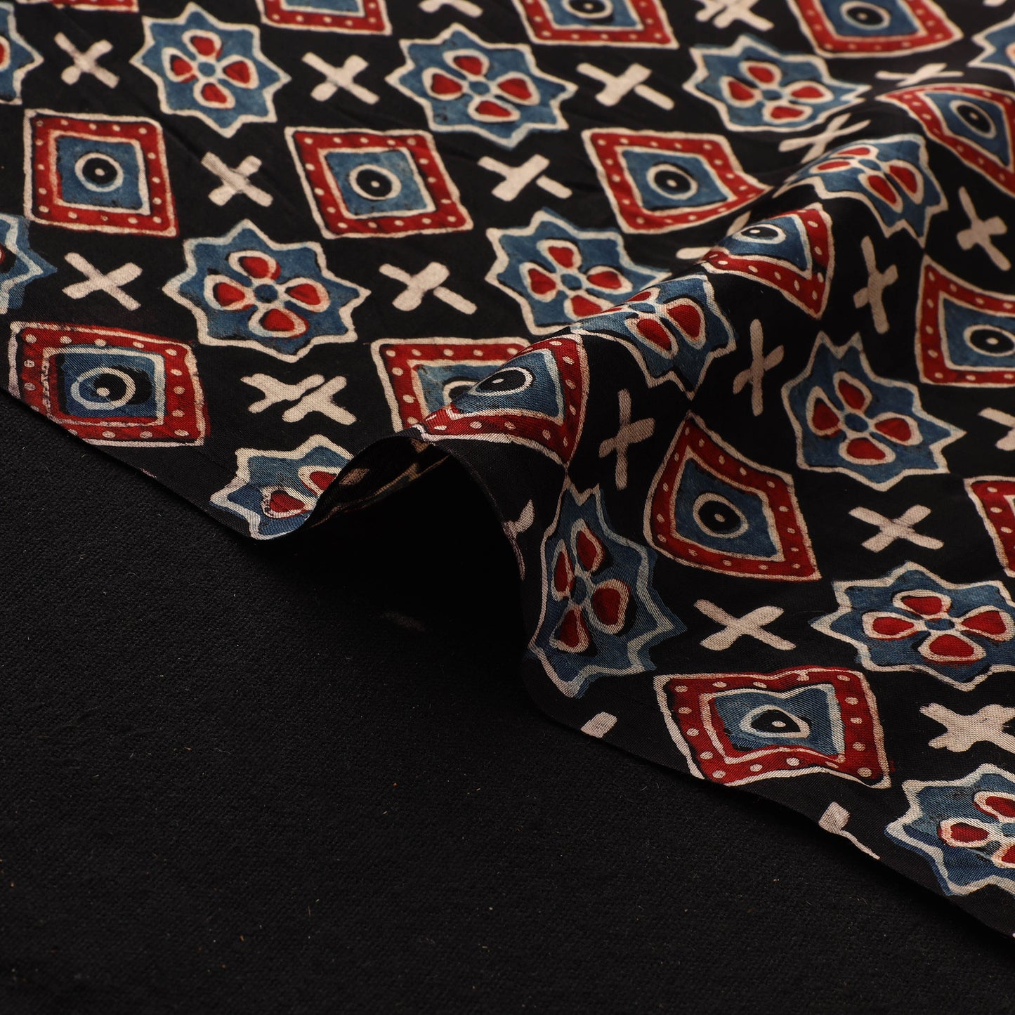 Multicolor - Ajrakh Hand Block Print Natural Dyed Modal Silk Fabric 24