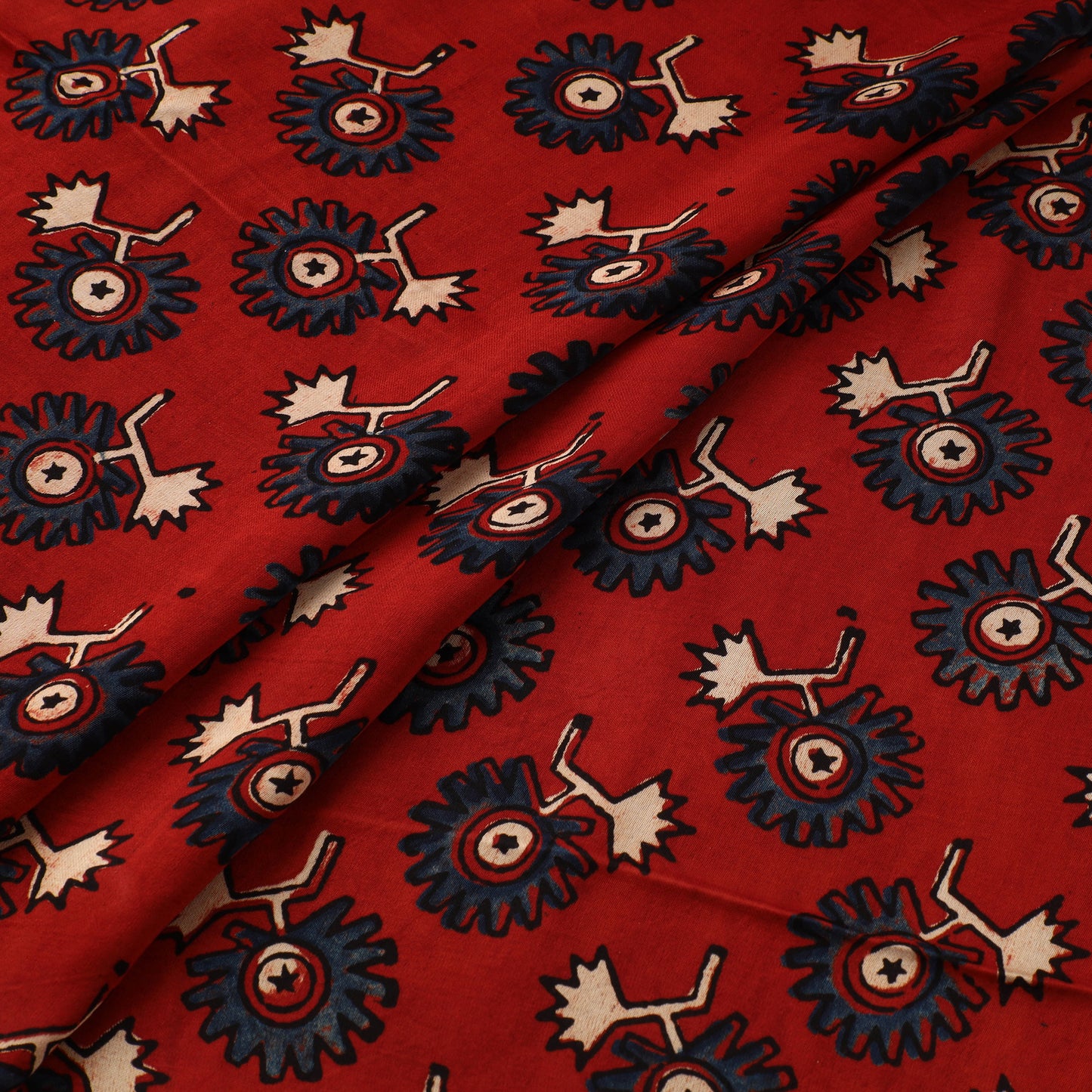 Red - Ajrakh Hand Block Print Natural Dyed Modal Silk Fabric 22