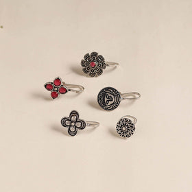 Antique silver finish oxidised stone work nosepin (set