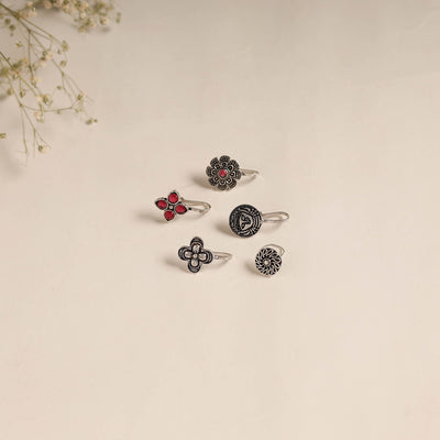 Antique silver finish oxidised stone work nosepin (set