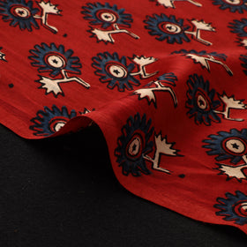 Red - Ajrakh Hand Block Print Natural Dyed Modal Silk Fabric 22