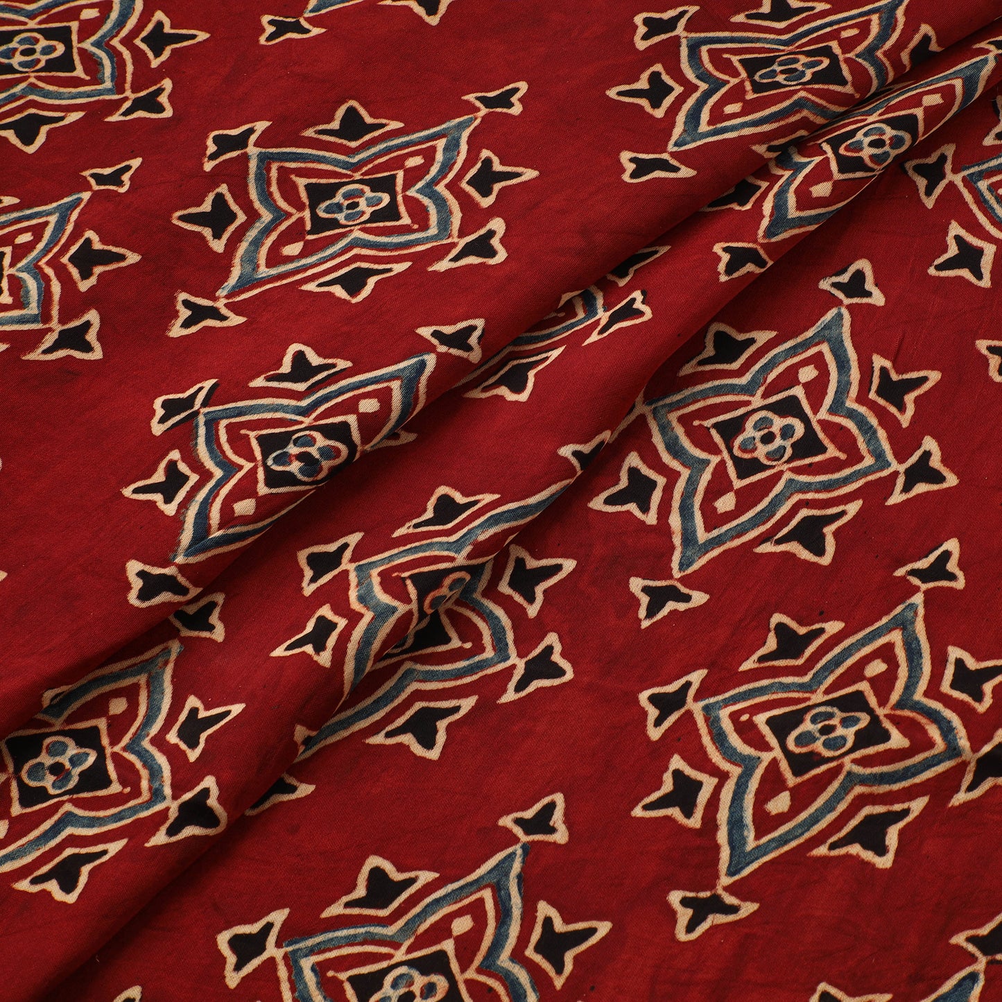 Red - Ajrakh Hand Block Print Natural Dyed Modal Silk Fabric 25