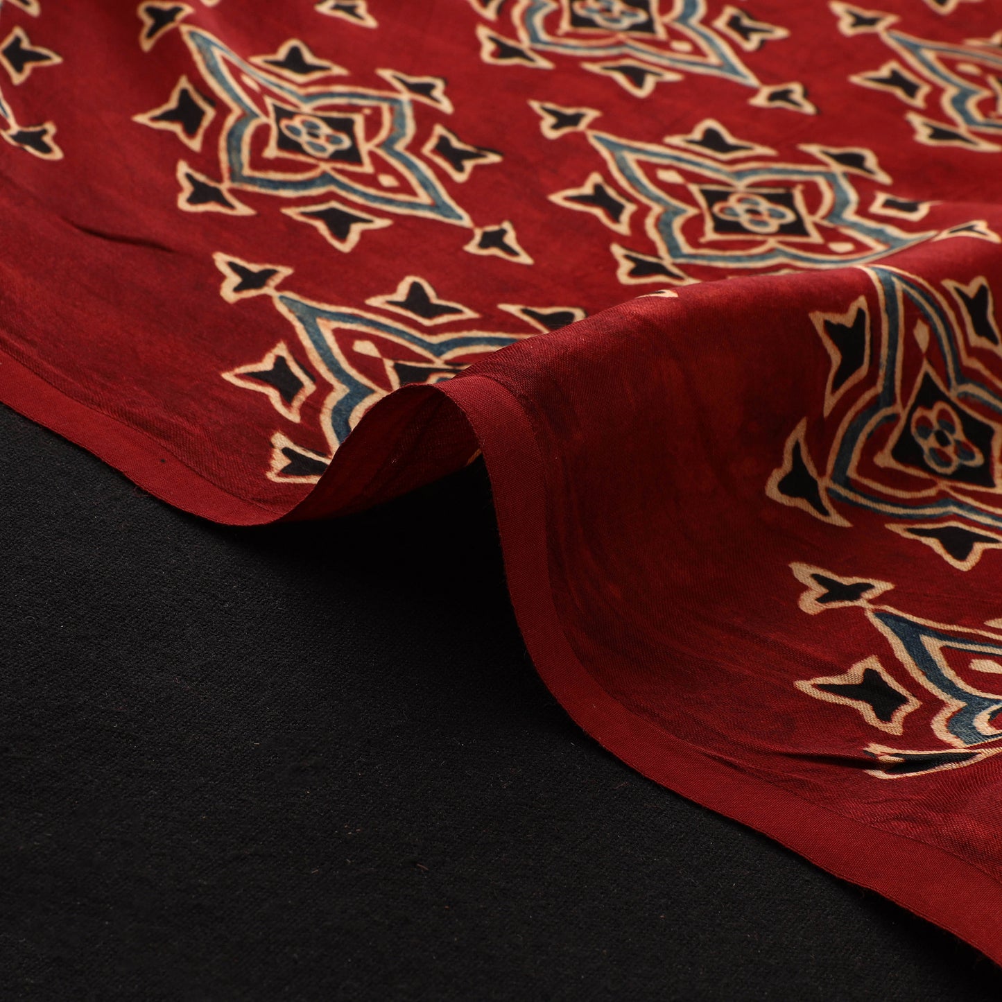 Red - Ajrakh Hand Block Print Natural Dyed Modal Silk Fabric 25