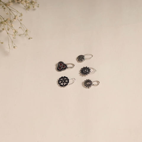 Antique silver finish oxidised stone work nosepin (set