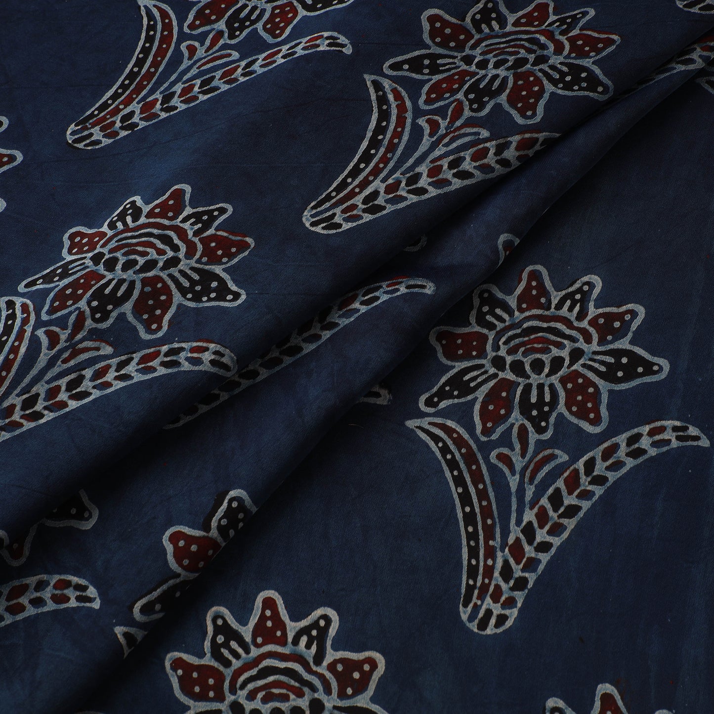 Blue - Ajrakh Hand Block Print Natural Dyed Modal Silk Fabric 26