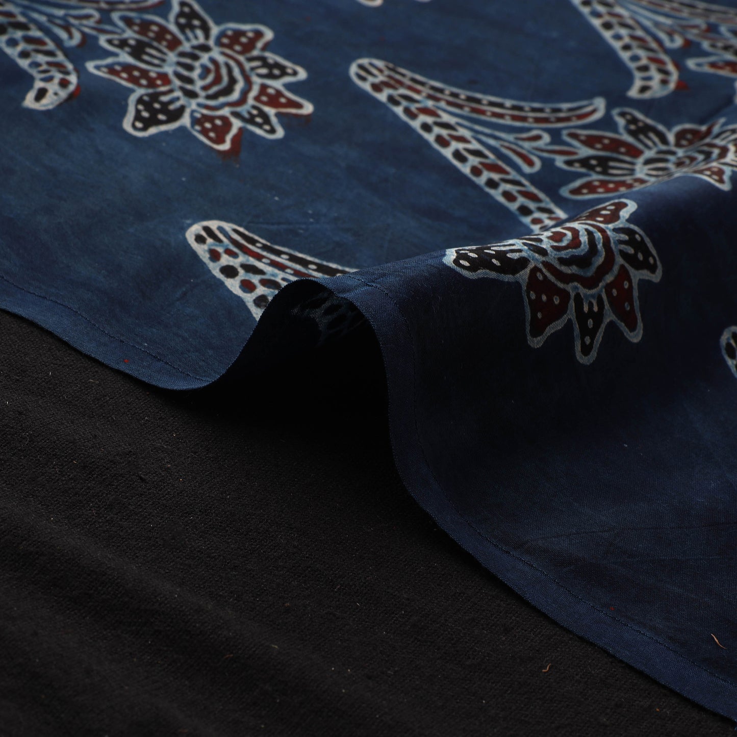 Blue - Ajrakh Hand Block Print Natural Dyed Modal Silk Fabric 26