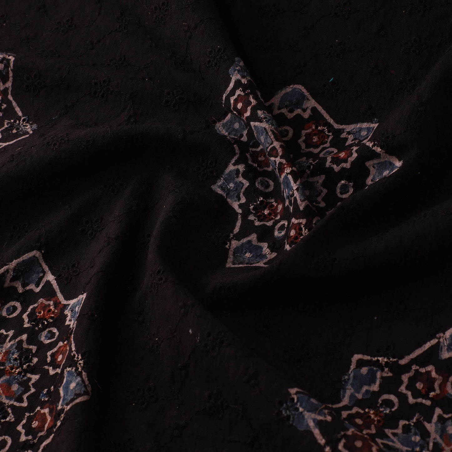 Natural Dyed Ajrakh Hand Block Print Cotton Hakoba Fabric 36