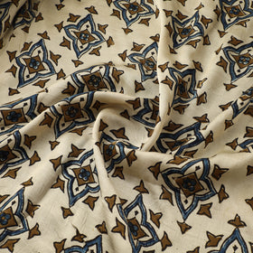 Beige - Ajrakh Hand Block Print Natural Dyed Modal Silk Fabric 27