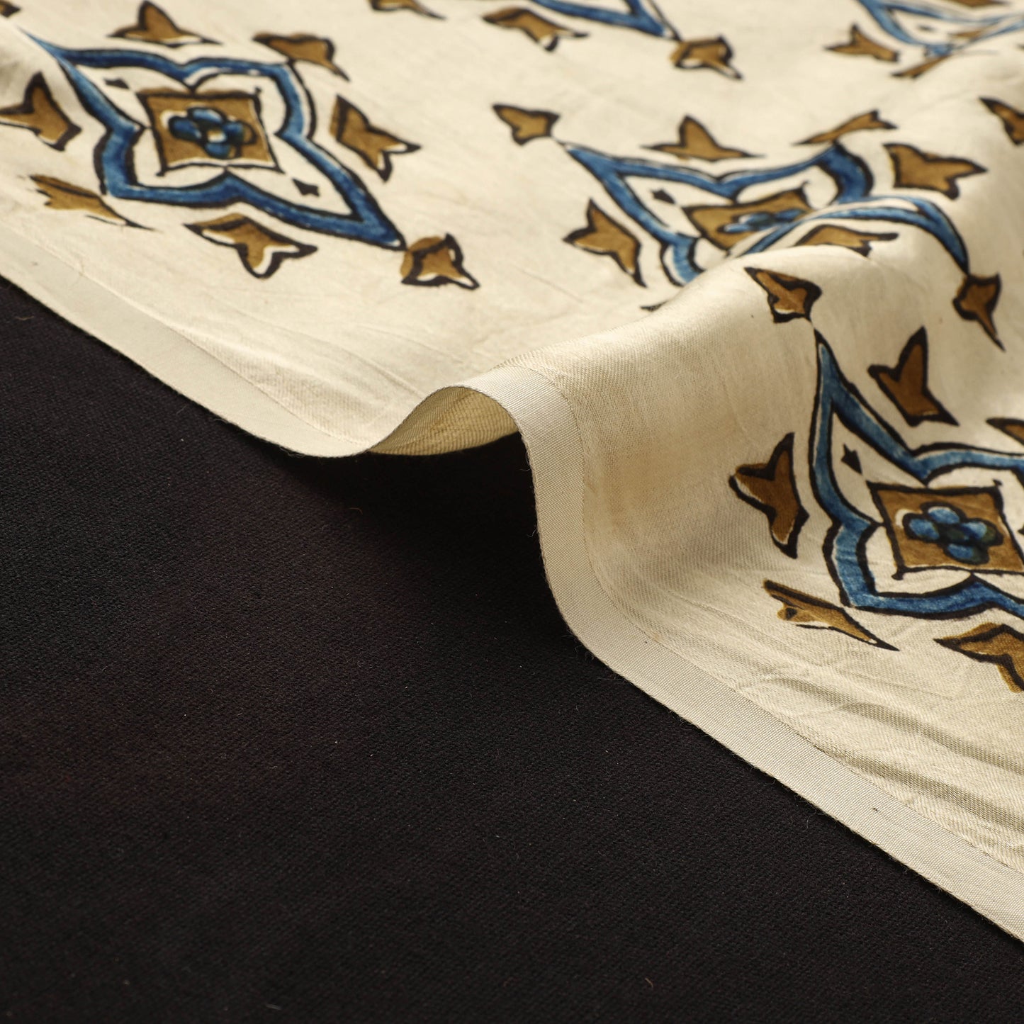 Beige - Ajrakh Hand Block Print Natural Dyed Modal Silk Fabric 27