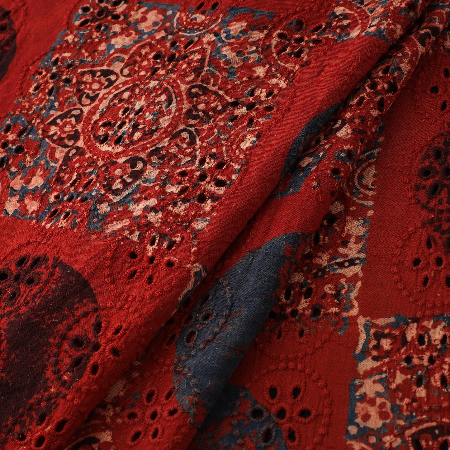 Natural Dyed Ajrakh Hand Block Print Cotton Hakoba Fabric 37
