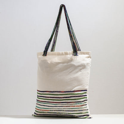 White - Handcrafted Cotton Recycled Cord Shoulder Bag