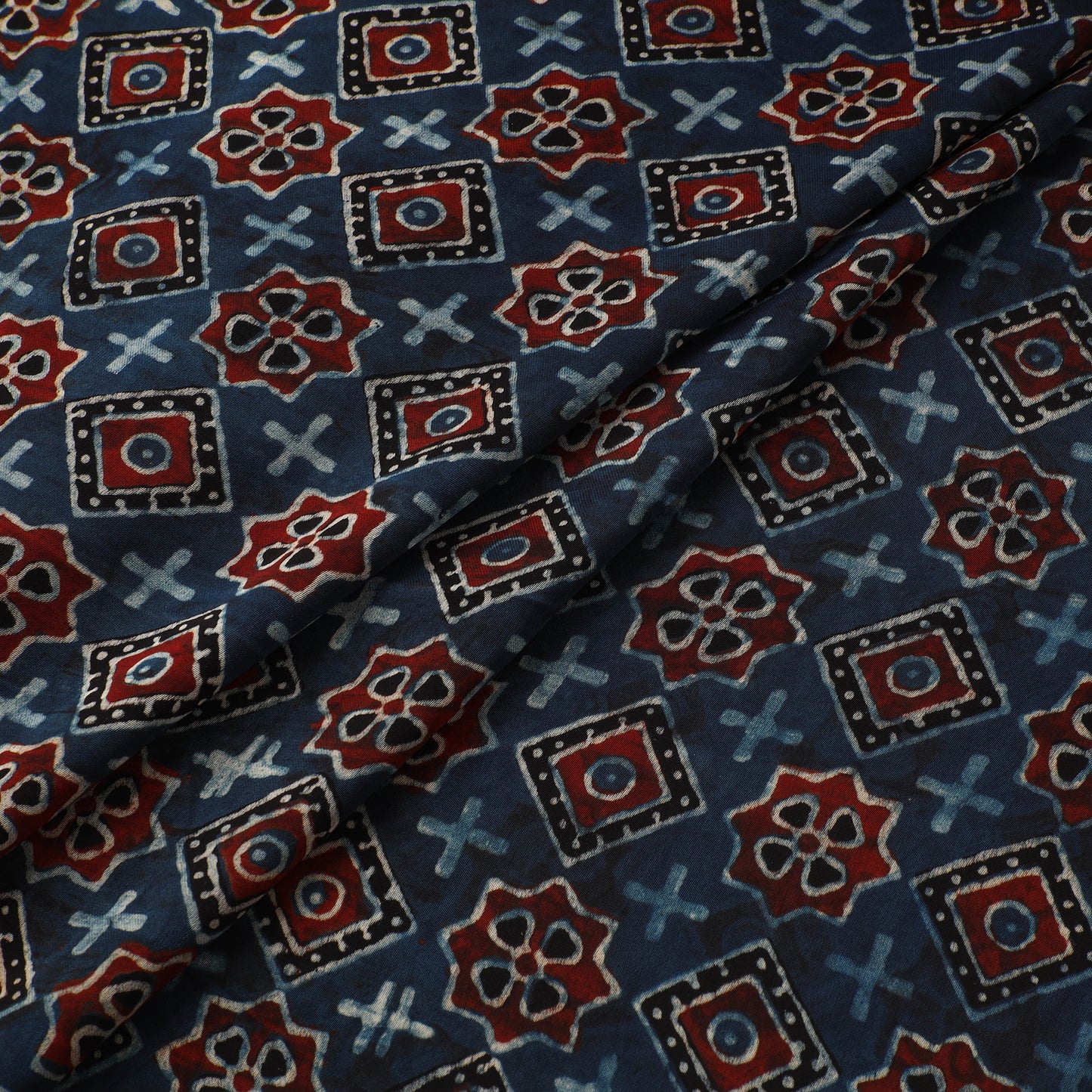 Blue - Ajrakh Hand Block Print Natural Dyed Modal Silk Fabric 29