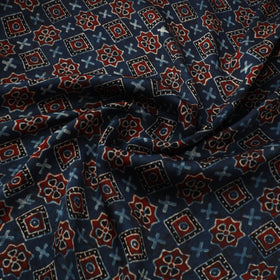 Blue - Ajrakh Hand Block Print Natural Dyed Modal Silk Fabric 29