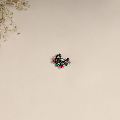 Multicolor - oxidised german silver stone work nosepin 04