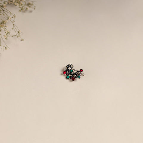 Multicolor - oxidised german silver stone work nosepin 04