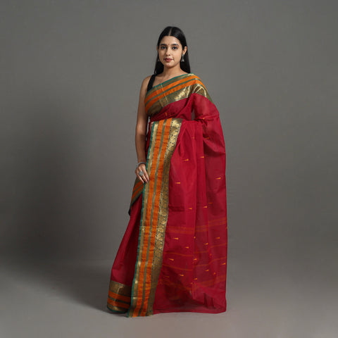 Red -Kanchipuram Cotton Saree with Buti & Thread Border 21