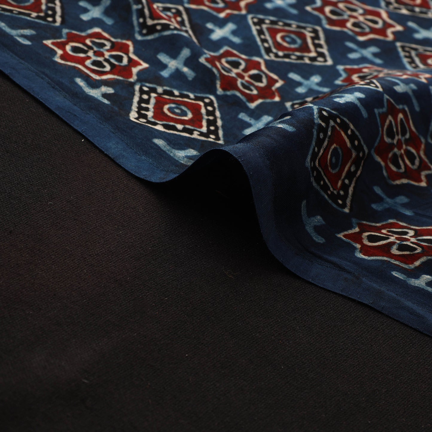 Blue - Ajrakh Hand Block Print Natural Dyed Modal Silk Fabric 29