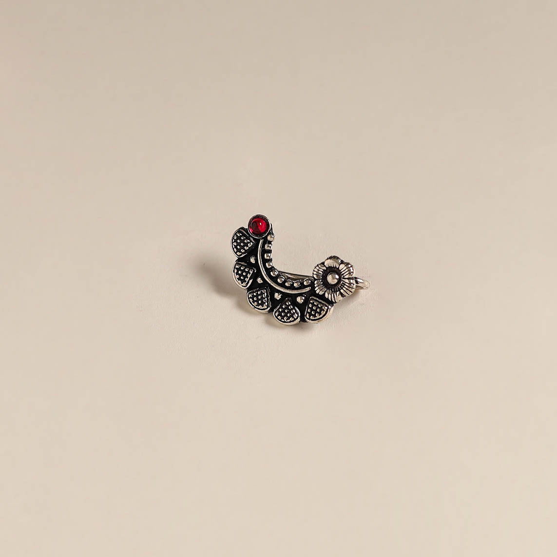 Red - oxidised german silver stone work nosepin 08