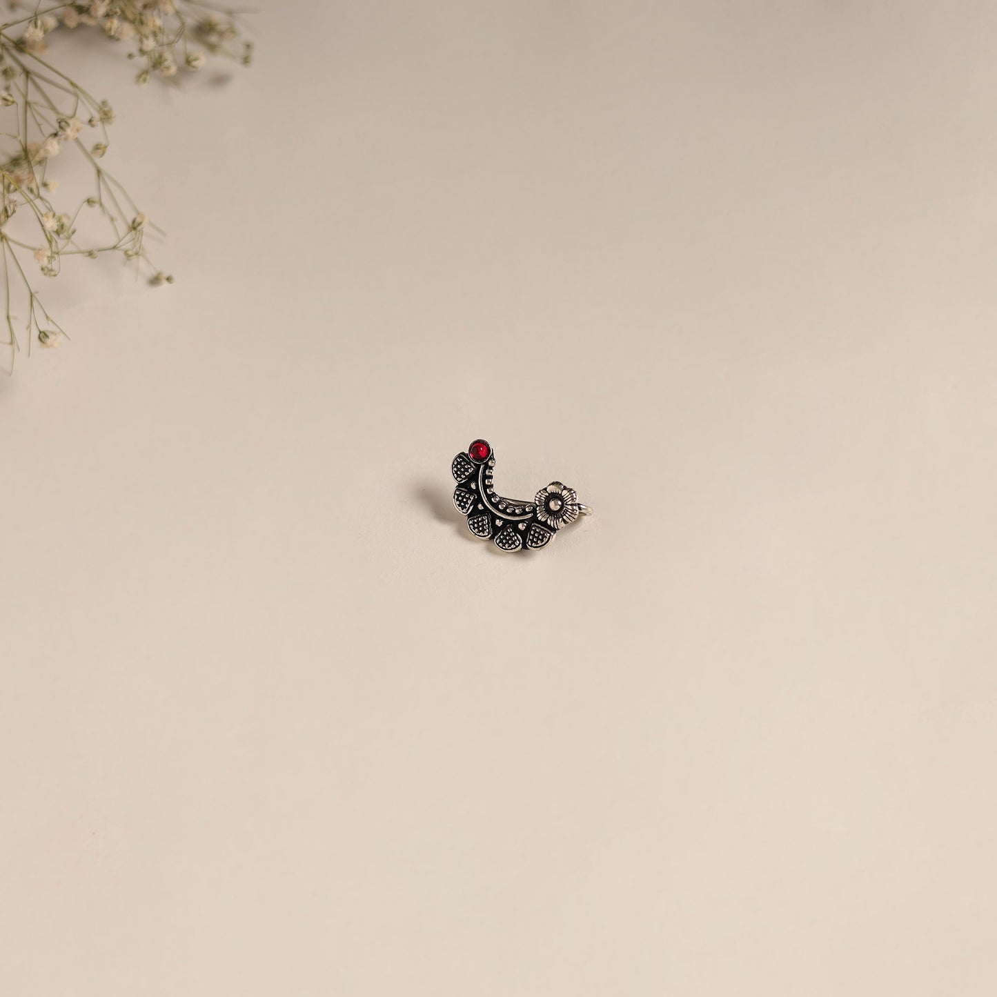 Red - oxidised german silver stone work nosepin 08