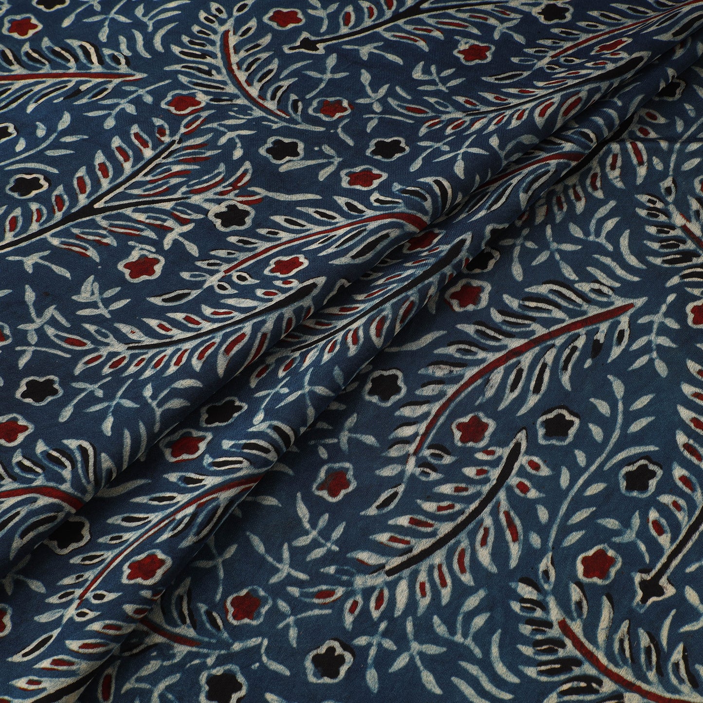 Blue - Ajrakh Hand Block Print Natural Dyed Modal Silk Fabric 31