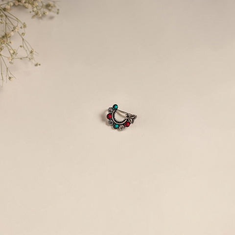 Multicolor - oxidised german silver stone work nosepin 11
