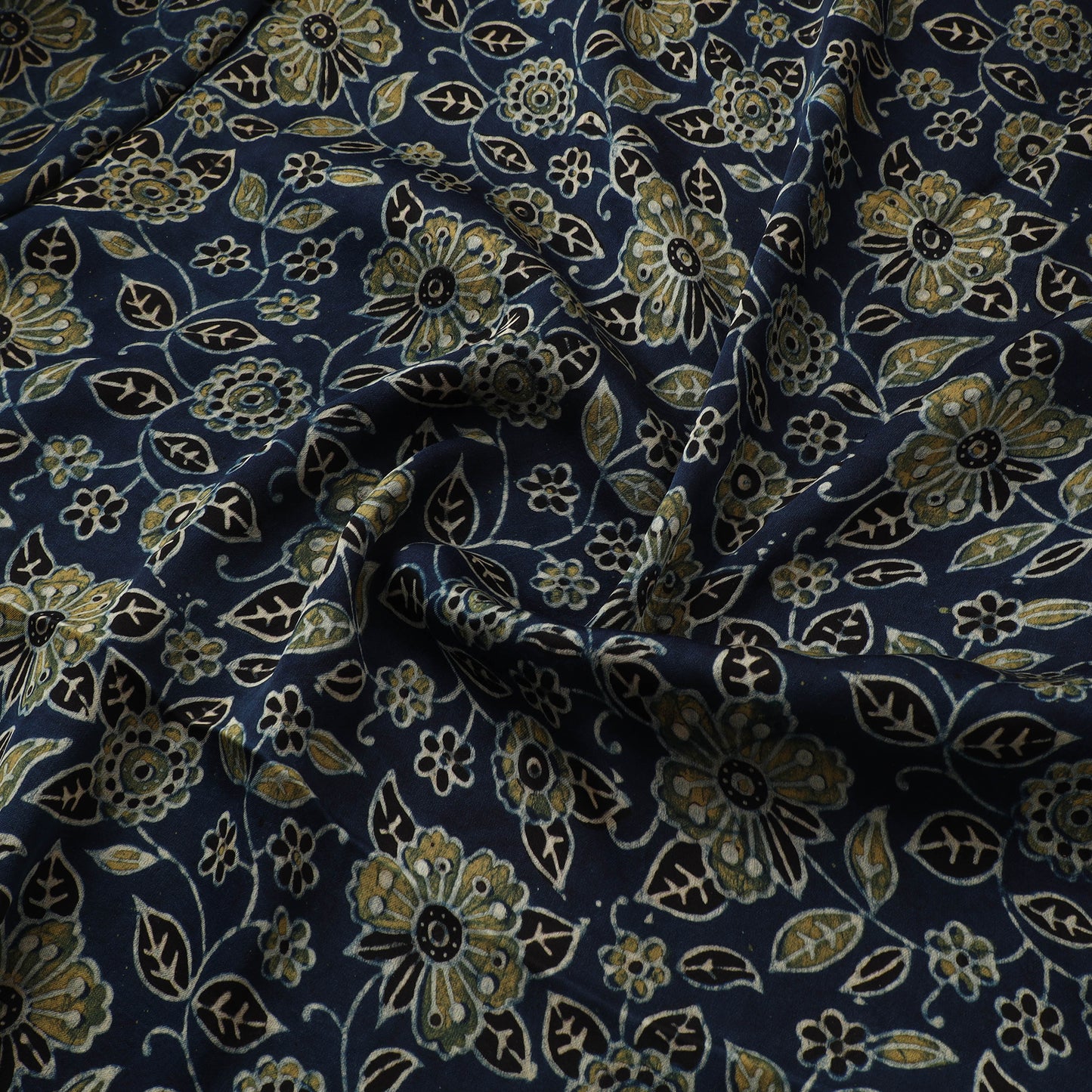 Blue - Ajrakh Hand Block Print Natural Dyed Modal Silk Fabric 33