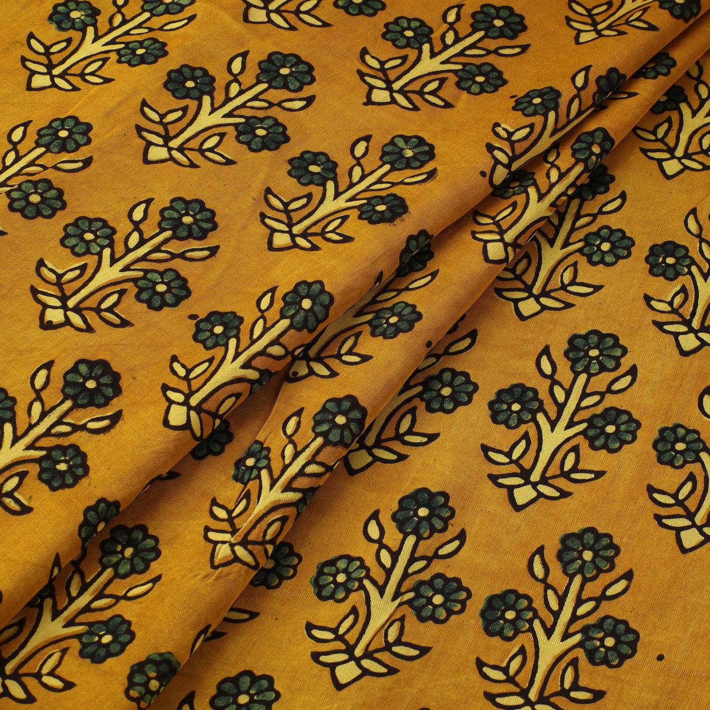 Yellow - Ajrakh Hand Block Print Natural Dyed Modal Silk Fabric 34
