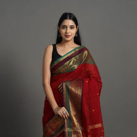 Red - Kanchipuram Cotton Saree with Buti & Thread Border 23