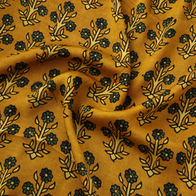Yellow - Ajrakh Hand Block Print Natural Dyed Modal Silk Fabric 34