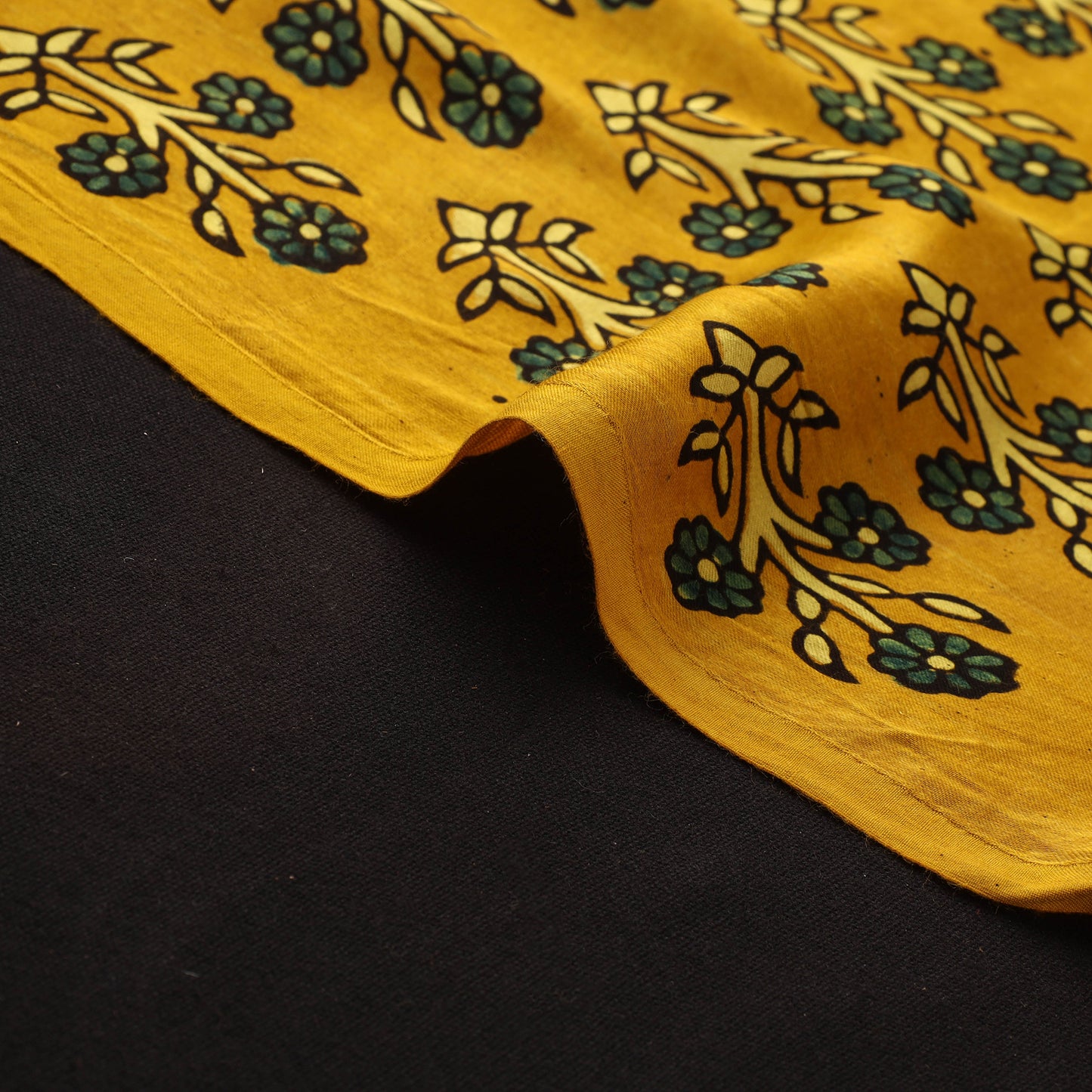 Yellow - Ajrakh Hand Block Print Natural Dyed Modal Silk Fabric 34