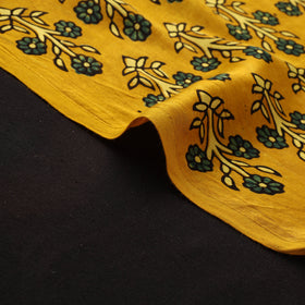 Yellow - Ajrakh Hand Block Print Natural Dyed Modal Silk Fabric 34