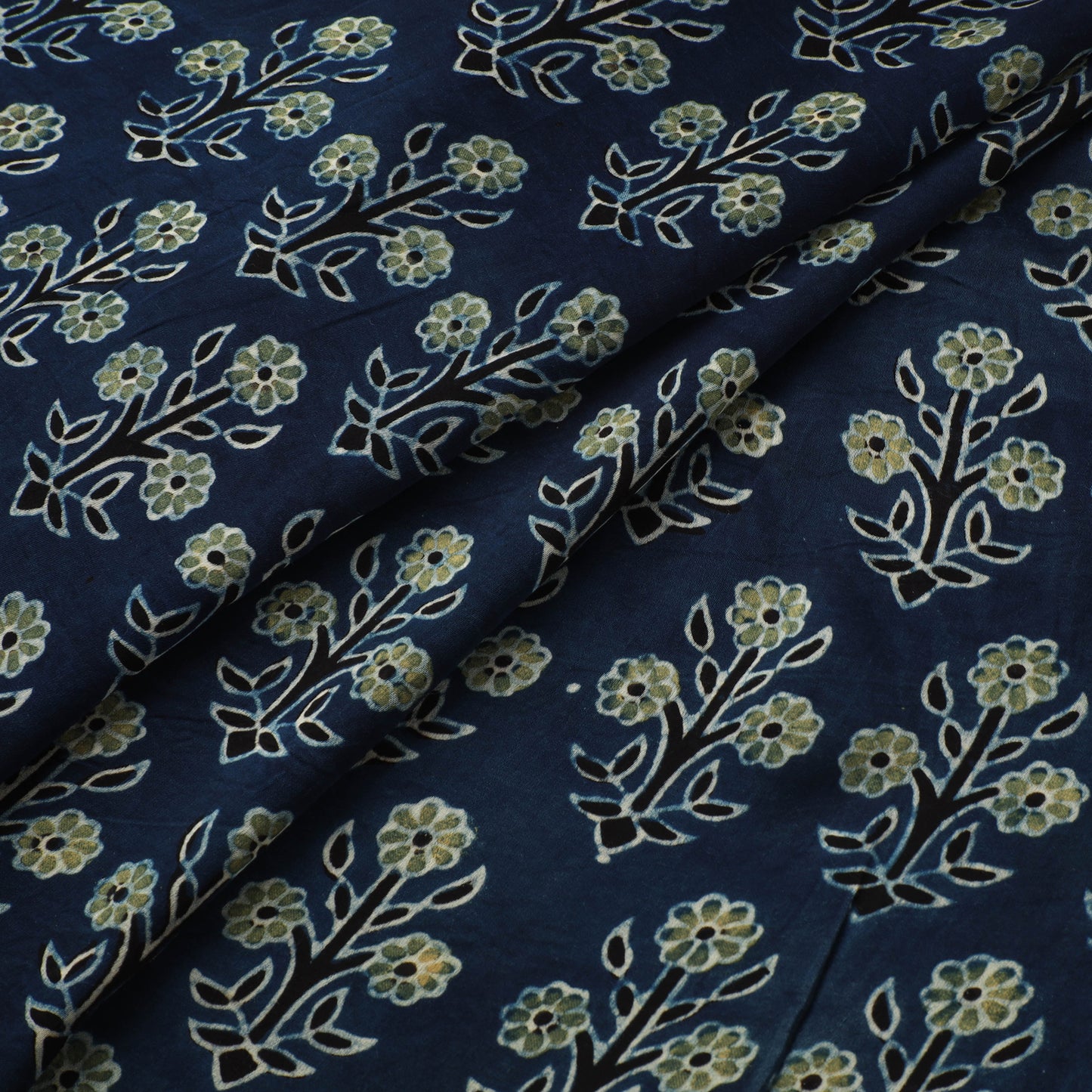 Blue - Ajrakh Hand Block Print Natural Dyed Modal Silk Fabric 35