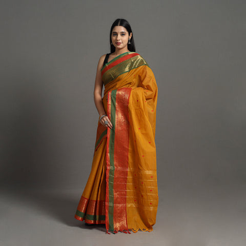 Orange - Kanchipuram Cotton Saree with Buti & Thread Border 24