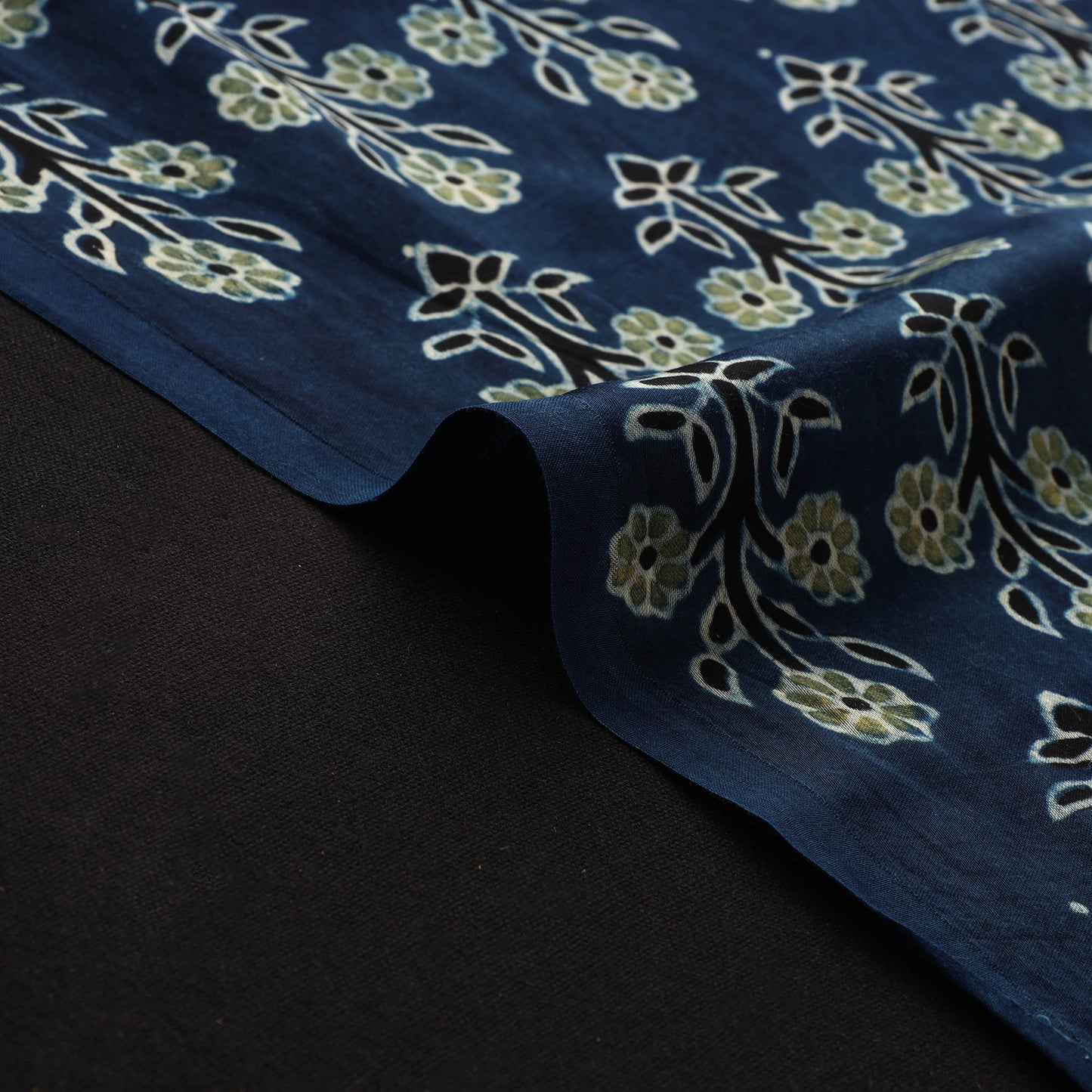 Blue - Ajrakh Hand Block Print Natural Dyed Modal Silk Fabric 35