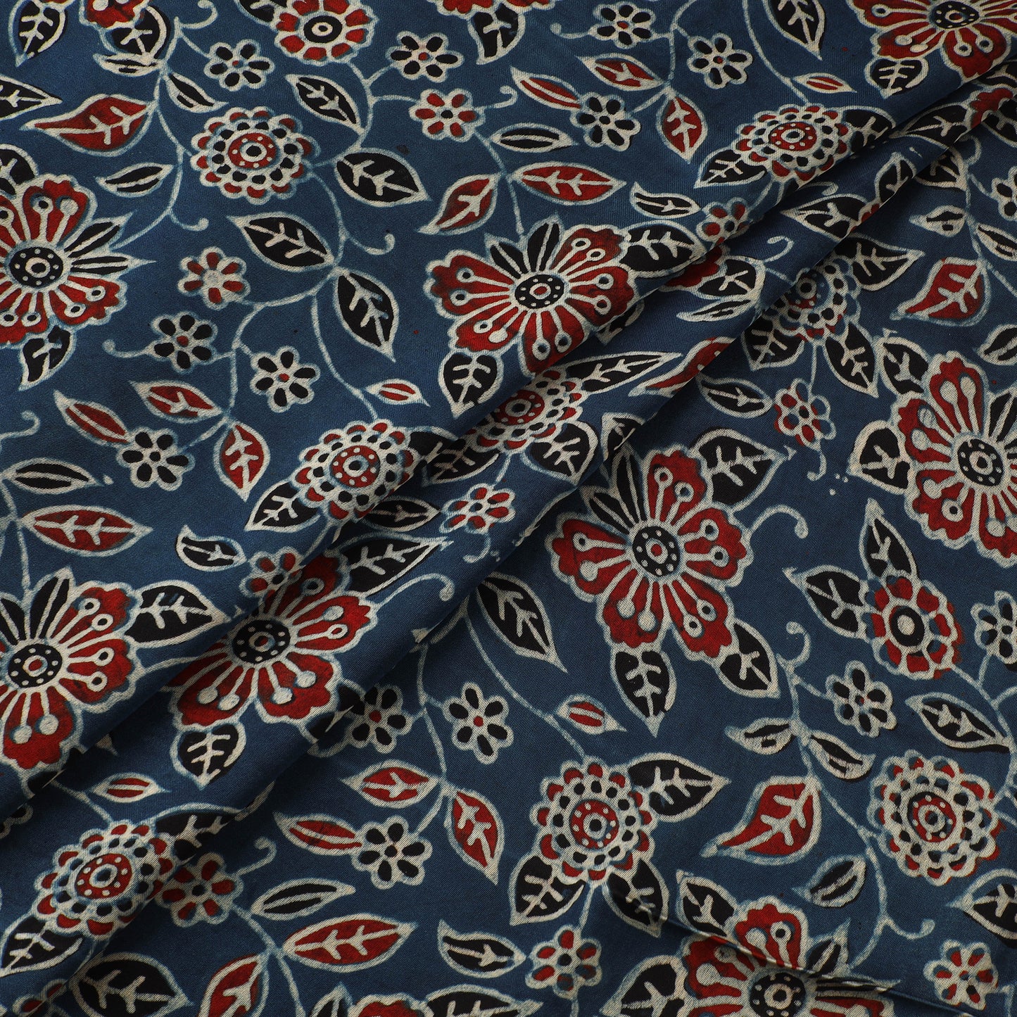 Blue - Ajrakh Hand Block Print Natural Dyed Modal Silk Fabric 36
