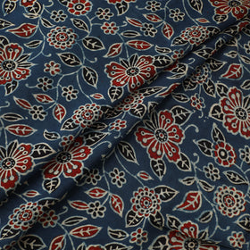 Blue - Ajrakh Hand Block Print Natural Dyed Modal Silk Fabric 36