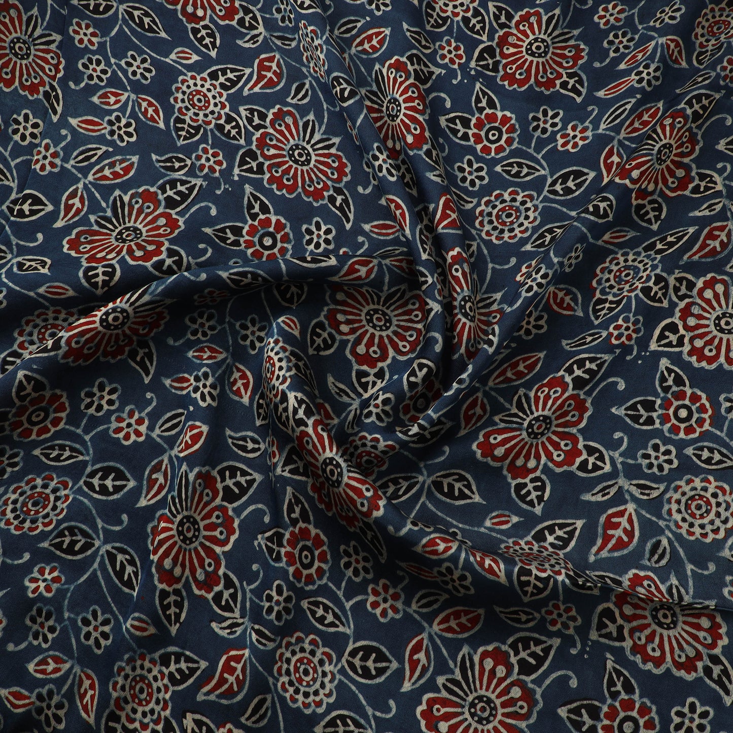 Blue - Ajrakh Hand Block Print Natural Dyed Modal Silk Fabric 36