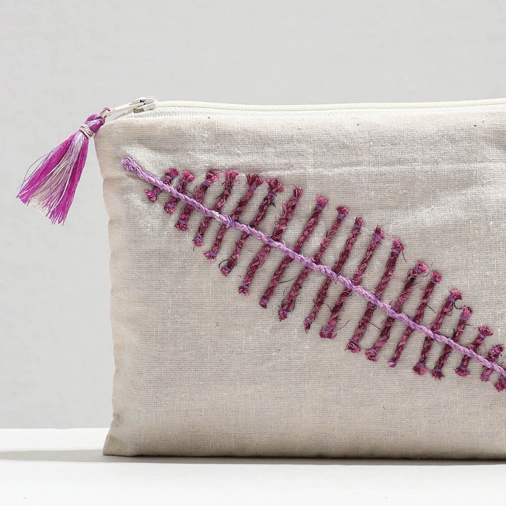 Handcrafted Cotton Recycled Leaf Design Cosmetic Pouch