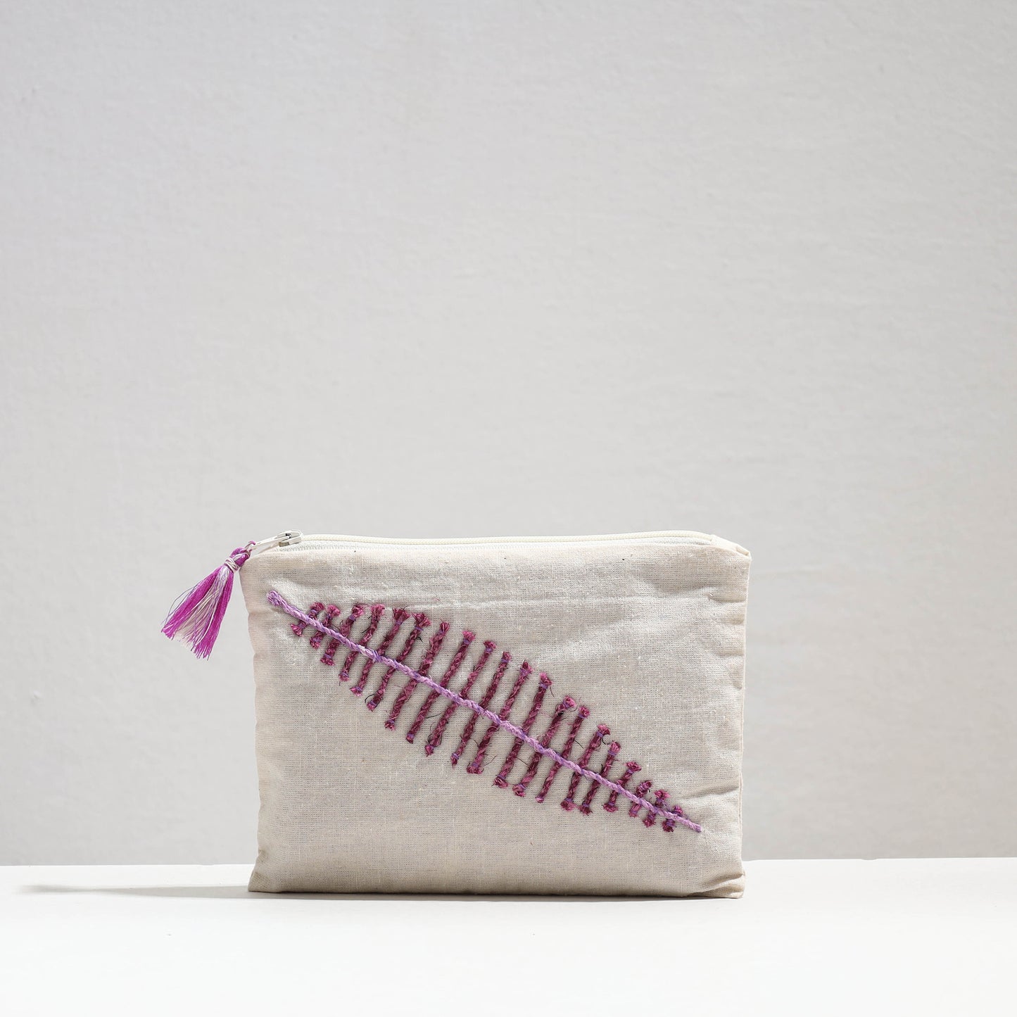 Handcrafted Cotton Recycled Leaf Design Cosmetic Pouch