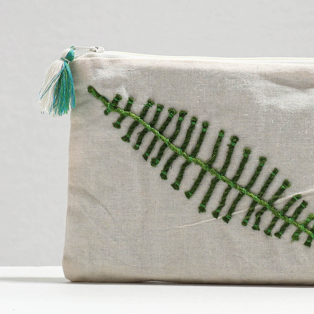 Handcrafted Cotton Recycled Leaf Design Cosmetic Pouch